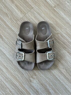 H&M Taupe Double-Buckle Slide Sandals